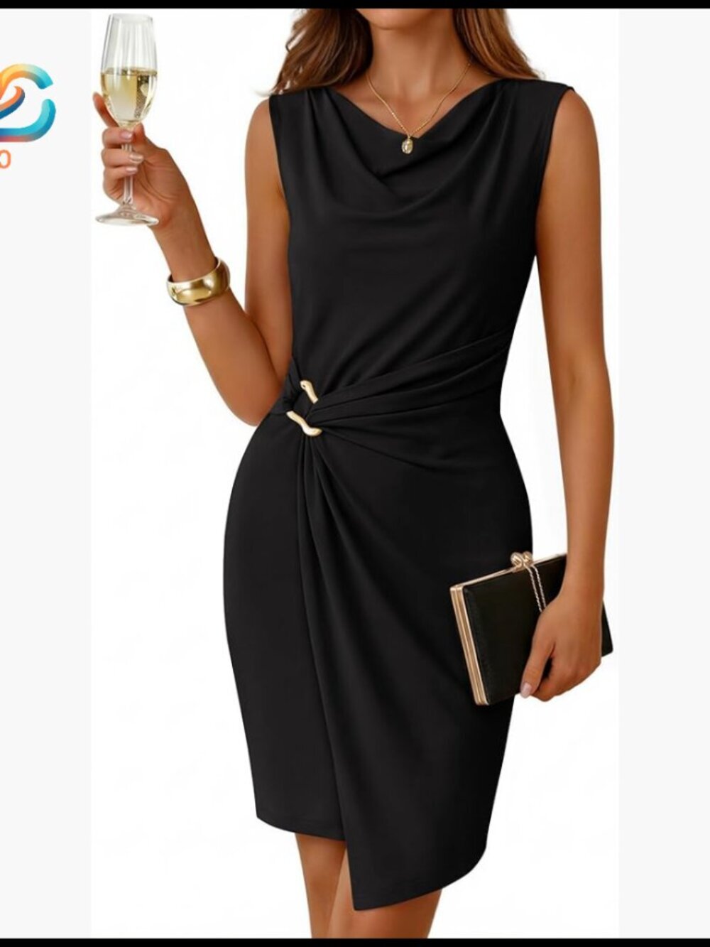 Slim Fit Cocktail Dress with Metal Buckle, Ruched Bodycon for Formal Events